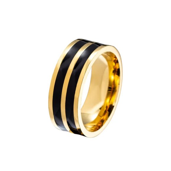 3/$35 Hip-Hop Punk Gold Plated 8mm Wide Band Ring Stainless Steel Men's Jewelry - Picture 1 of 7